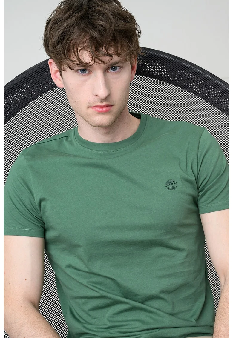 Tricou cu decolteu la baza gatului si logo Oyster River, Verde