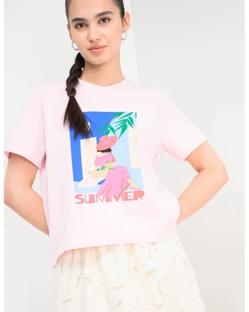 Tricou lejer din bumbac organic, Roz