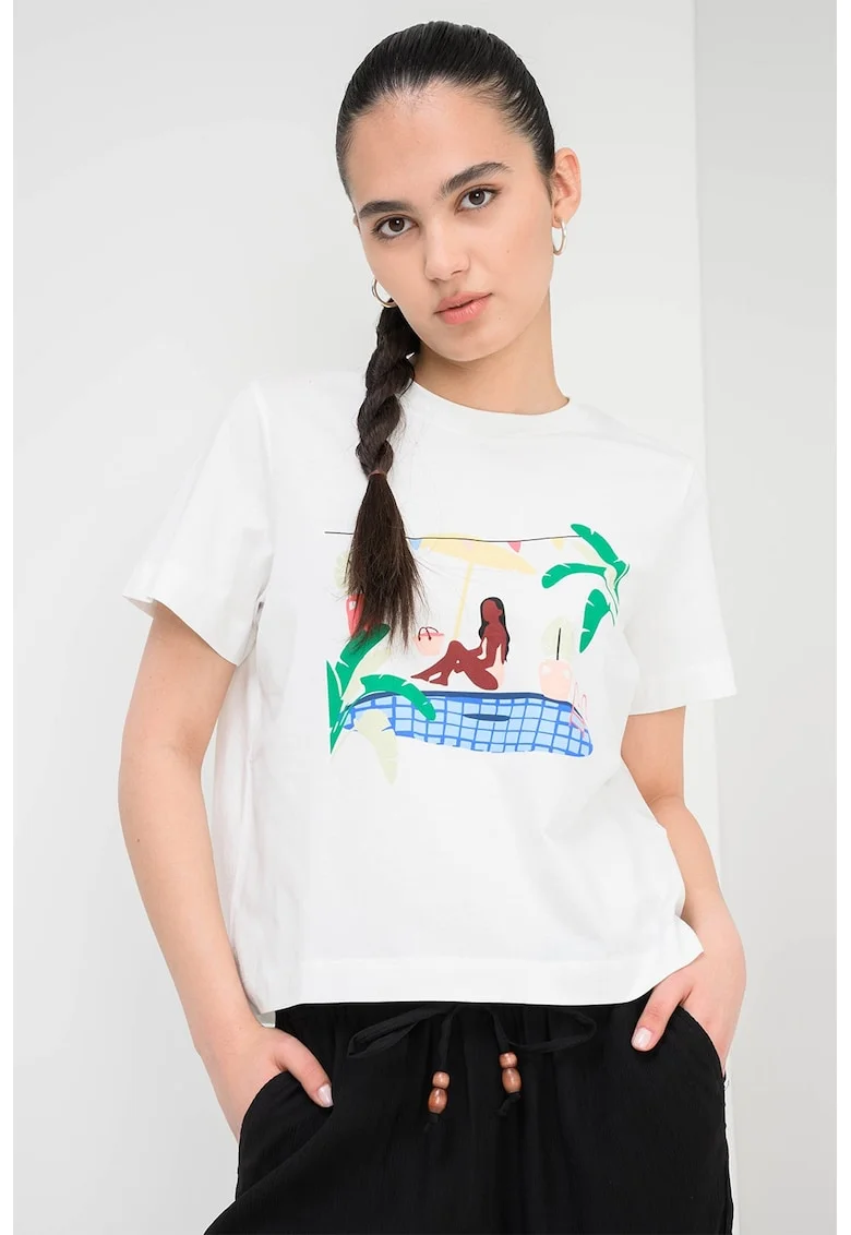 Tricou lejer din bumbac organic, Crem