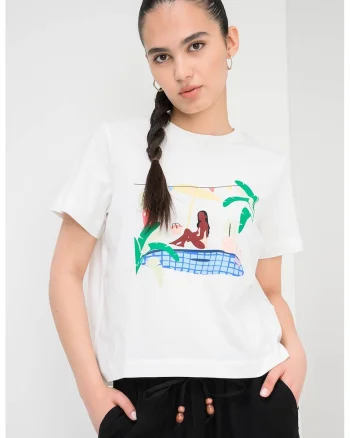 Tricou lejer din bumbac organic, Crem