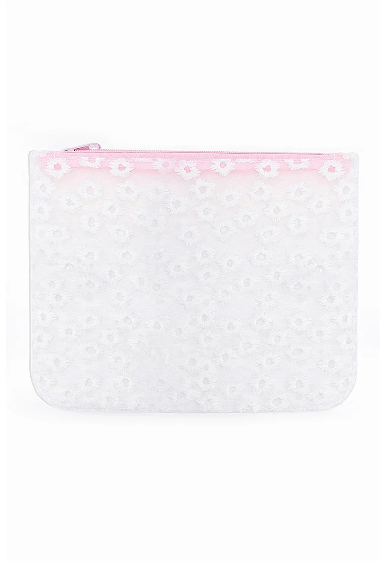 Etui cu model floral, Roz pastel/Alb optic