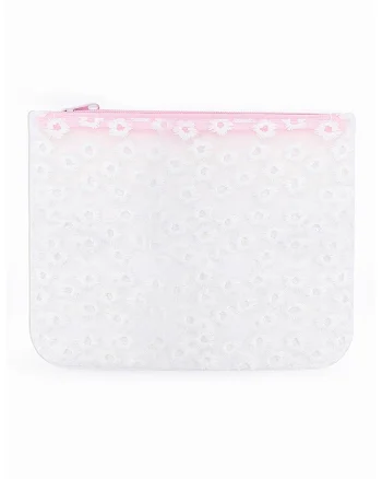 Etui cu model floral, Roz pastel/Alb optic