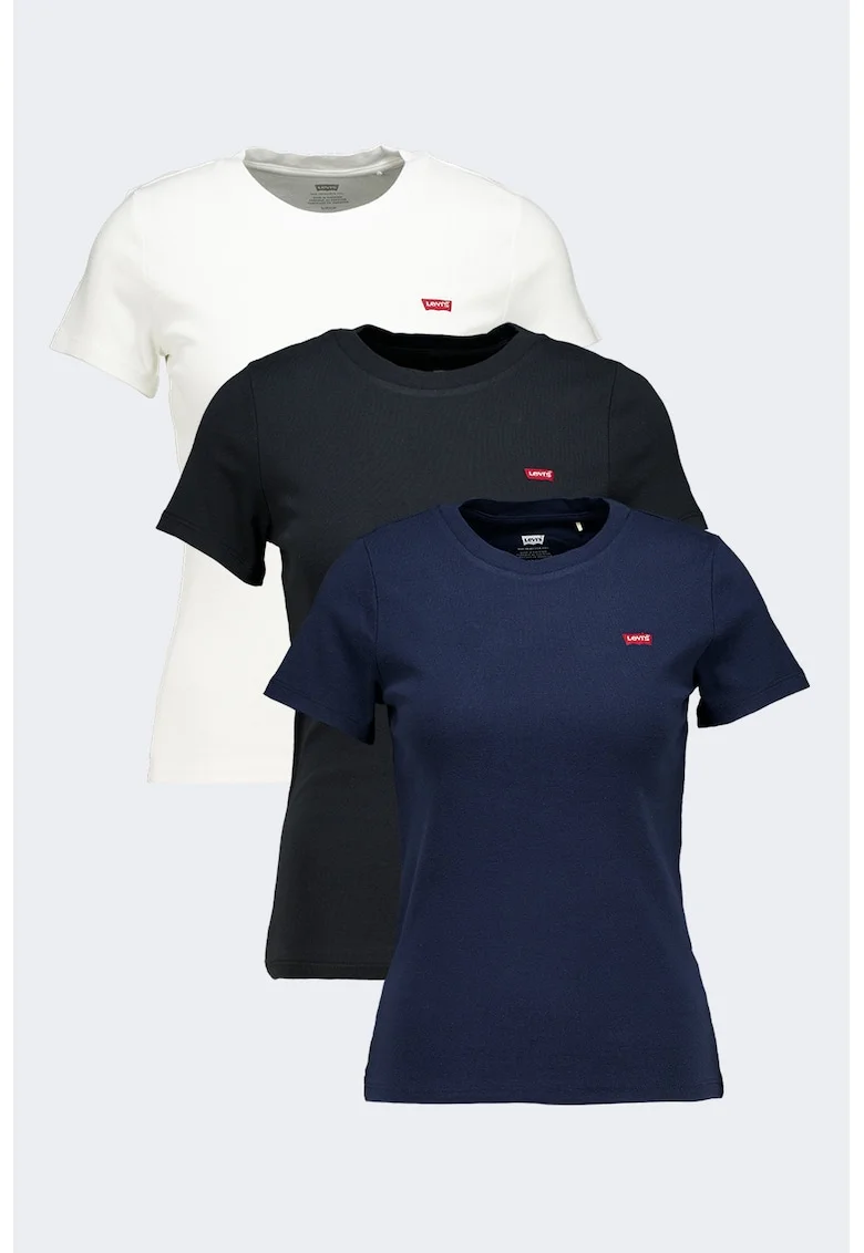 Set de tricouri slim fit - 3 piese, Alb/Negru/Bleumarin
