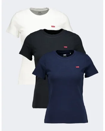 Set de tricouri slim fit - 3 piese, Alb/Negru/Bleumarin