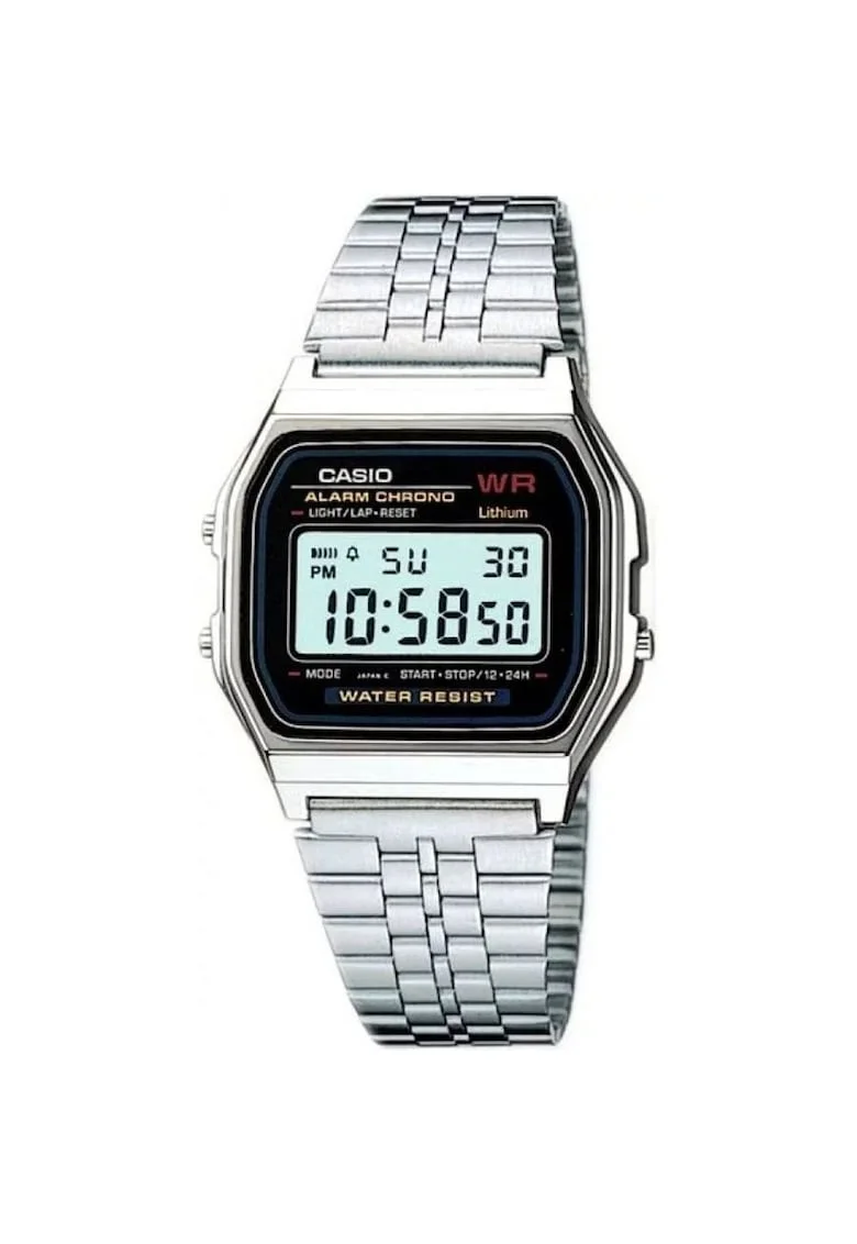 Ceas unisex  A159W-N1DF, mecanism quartz, alarm, iluminare LED, argintiu, 33x36mm