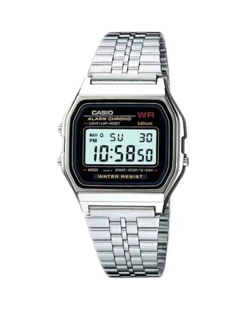 Ceas unisex  A159W-N1DF, mecanism quartz, alarm, iluminare LED, argintiu, 33x36mm