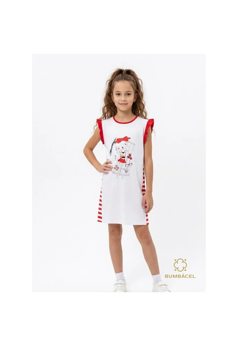 Rochie pentru fetite, scurta cu imprimeu, din bumbac, Rosu