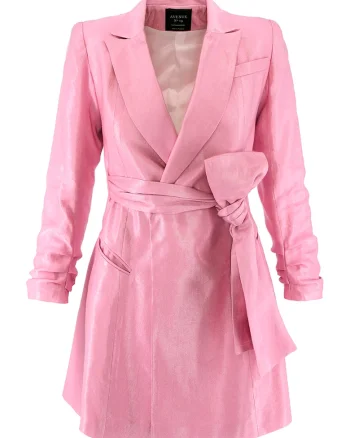Rochie-sacou de in cu prindere cu cordon, Roz pastel