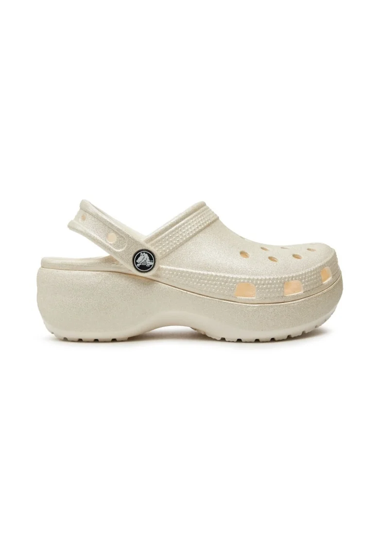 Saboti slingback flatform cu aspect stralucitor Classic, Ecru