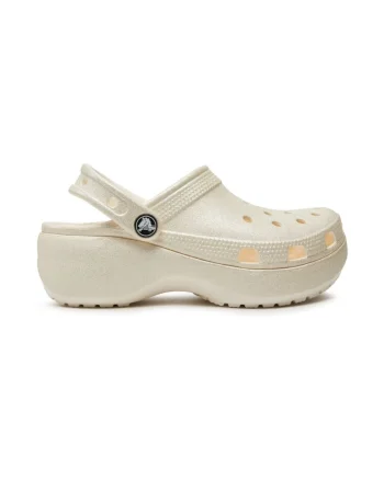 Saboti slingback flatform cu aspect stralucitor Classic, Ecru