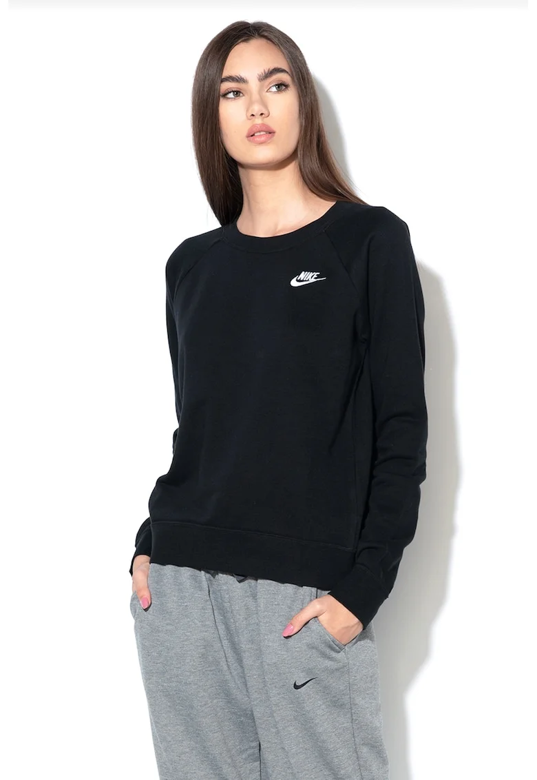 Bluza sport cu logo si maneci raglan Essential, Negru