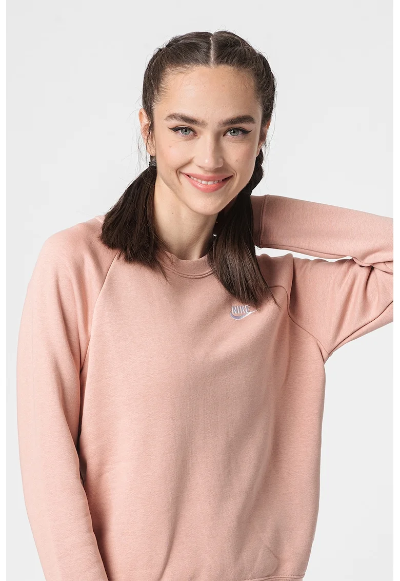 Bluza sport cu logo si maneci raglan Essential, Roz prafuit