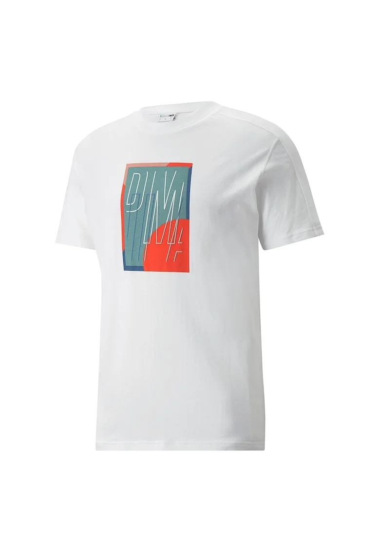 Tricou unisex cu decolteu la baza gatului si logo T7 GO FOR, Alb