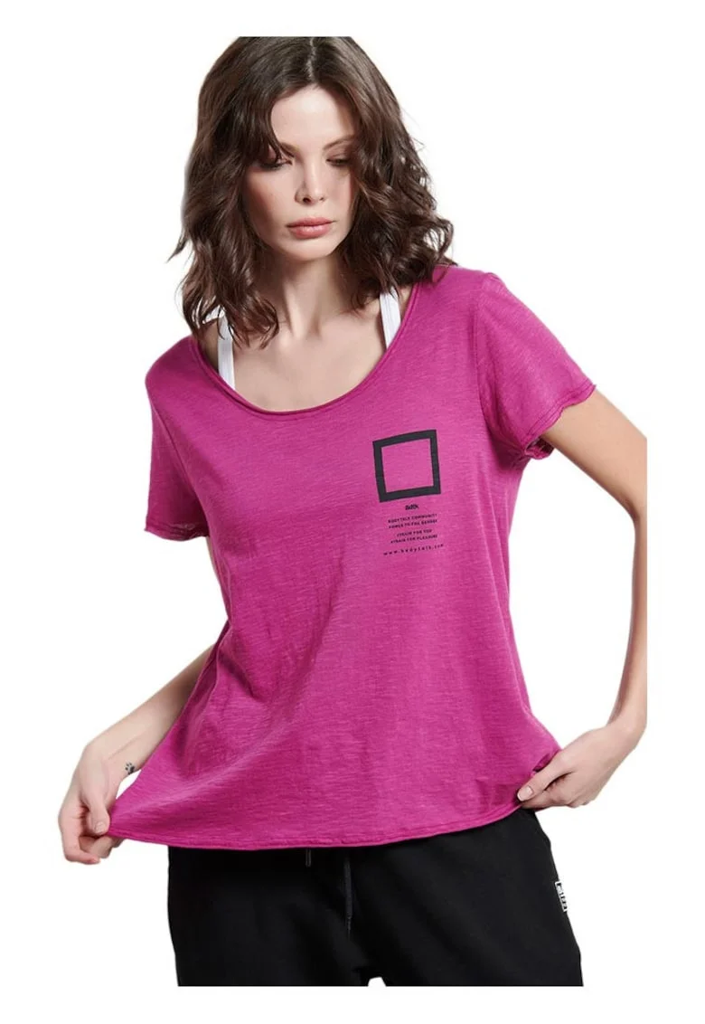 Tricou dama  maneca scurta, croiala regulata, decolteu rotund, bumbac, roz