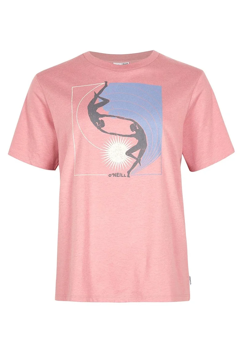 Tricou dama  grafic, croiala confortabila, imprimeu frontal, Bumbac/Lyocell, roz