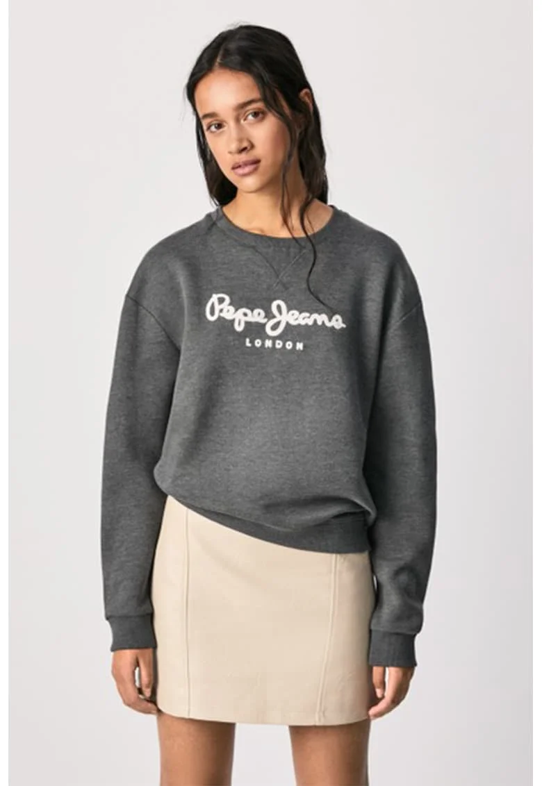Bluza sport din amestec de modal cu logo, Gri inchis