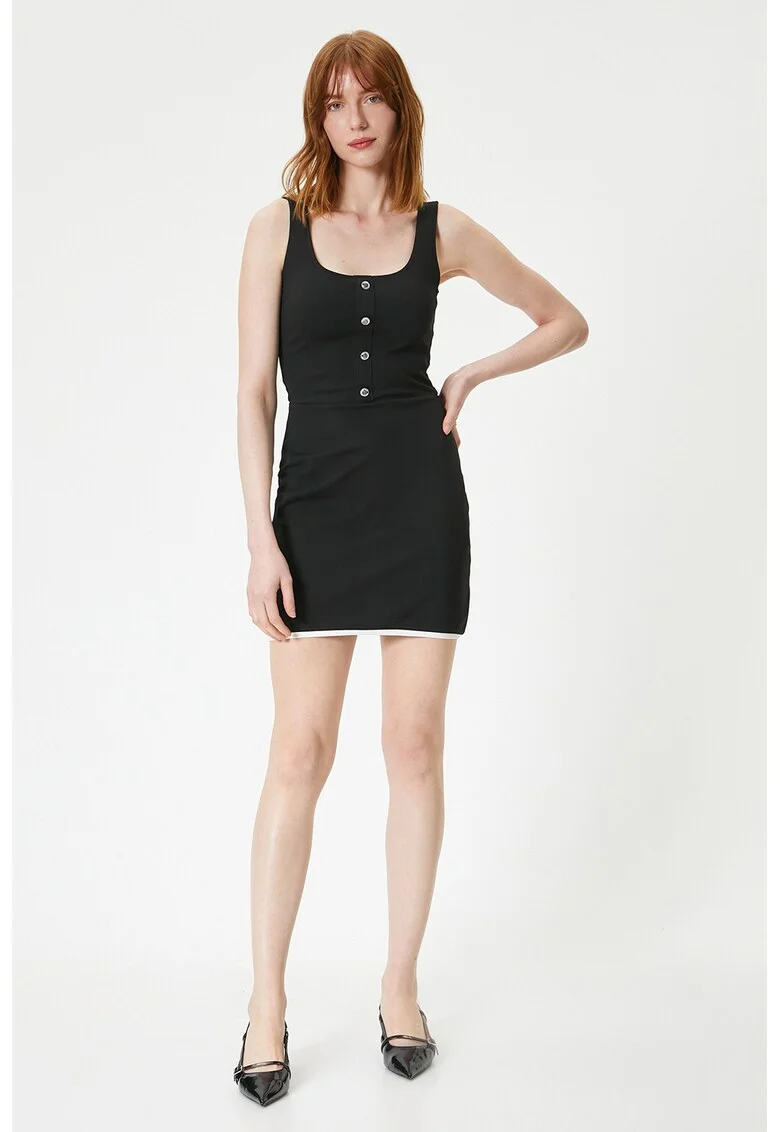Rochie cambrata cu nasturi decorativi, Negru