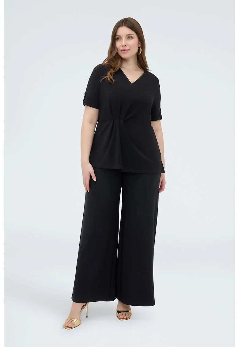 Tricou cu decolteu in V si model cu nod, Negru