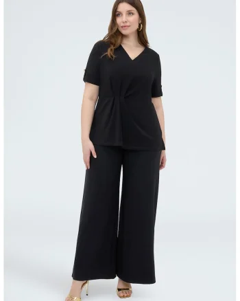 Tricou cu decolteu in V si model cu nod, Negru