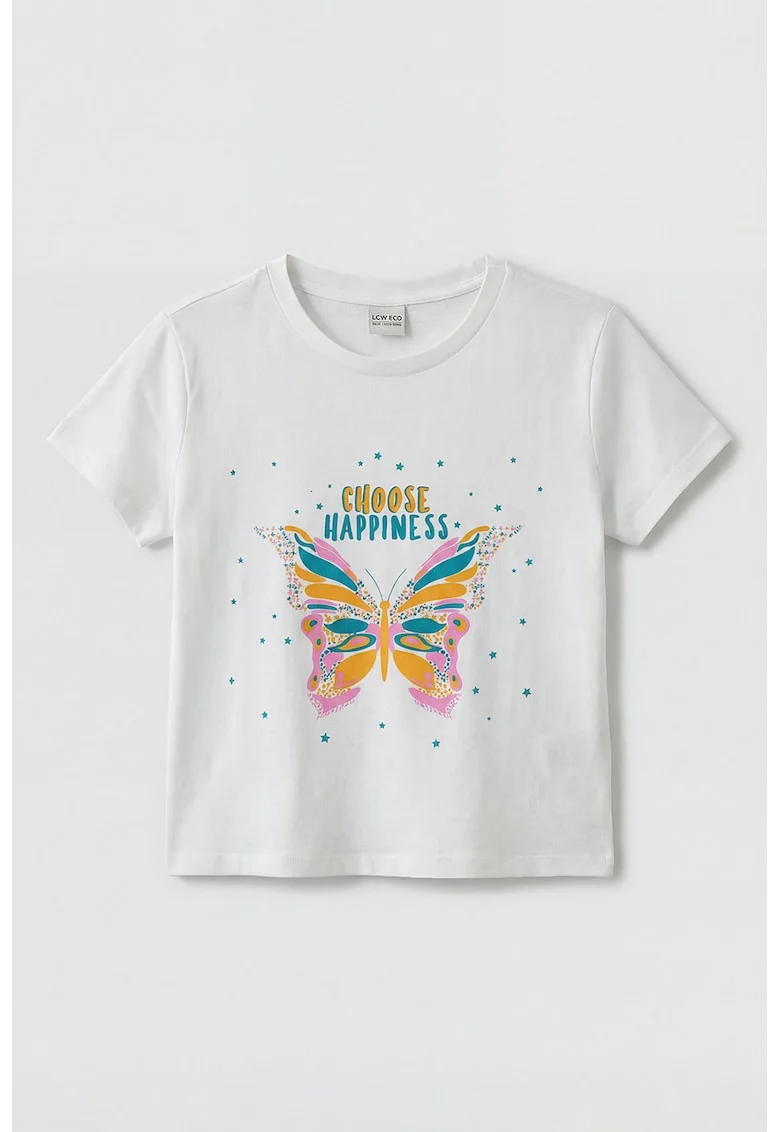 Tricou de bumbac cu imprimeu grafic, Portocaliu/Alb optic/Roz