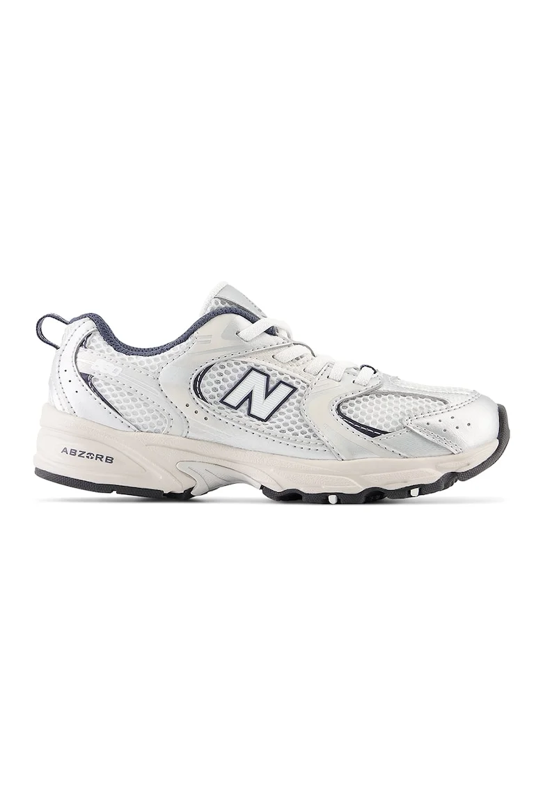 Pantofi sport 530 din plasa si piele ecologica, Alb/Argintiu