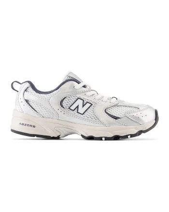 Pantofi sport 530 din plasa si piele ecologica, Alb/Argintiu