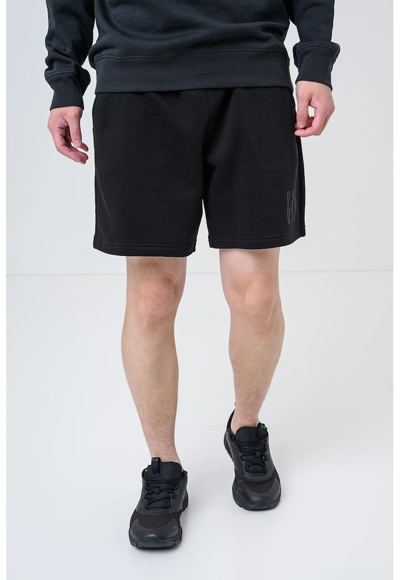 Pantaloni scurti din amestec de bumbac cu imprimeu logo, Negru