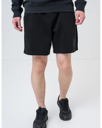 Pantaloni scurti din amestec de bumbac cu imprimeu logo, Negru