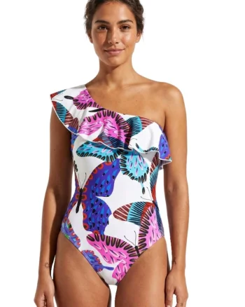 Costum de baie intreg cu imprimeu fluture Ariel,