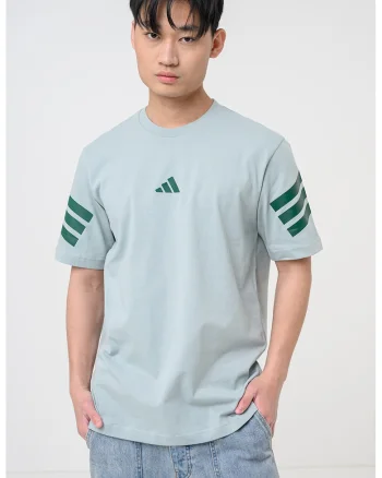 Tricou de bumbac cu decolteu la baza gatului si logo, Verde deschis