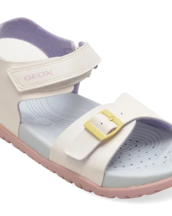Sandale GEOX albe, J35HQA, din piele ecologica