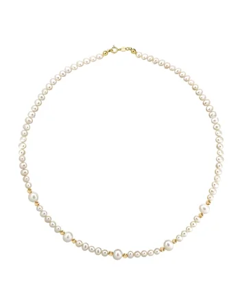 Colier Aur 585 - 14K cu perle de cultura albe 5+6 mm si 10 bile aur, inchizatoare clasica, 38-39 cm