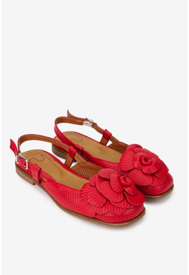 Sandale dama  rosii din piele naturala cu ornament