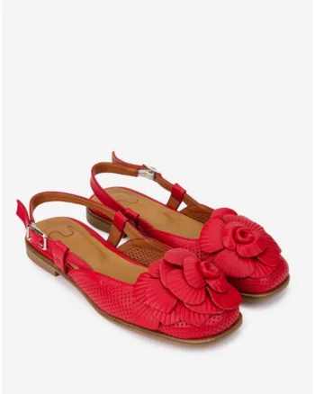 Sandale dama  rosii din piele naturala cu ornament
