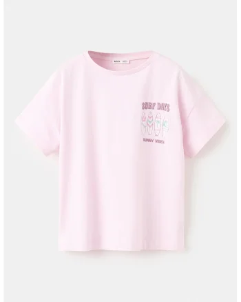 Tricou supradimensionat cu imprimeu, Roz deschis