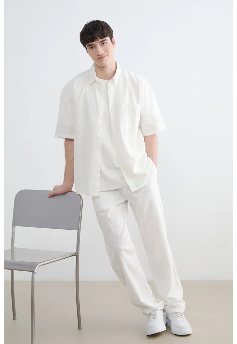 Pantaloni de bumbac cu talie ajustabila, Ecru