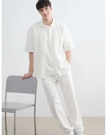 Pantaloni de bumbac cu talie ajustabila, Ecru