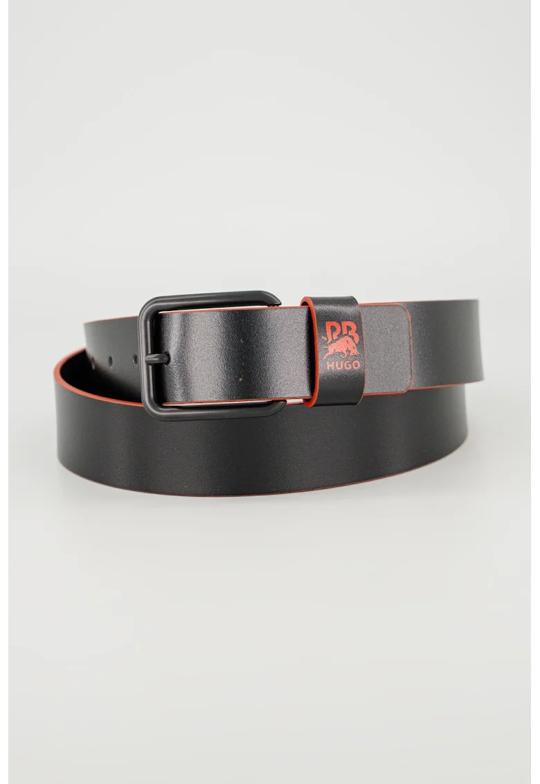 Curea de piele cu logo, Negru