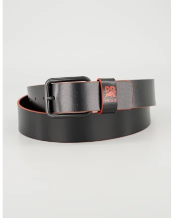 Curea de piele cu logo, Negru
