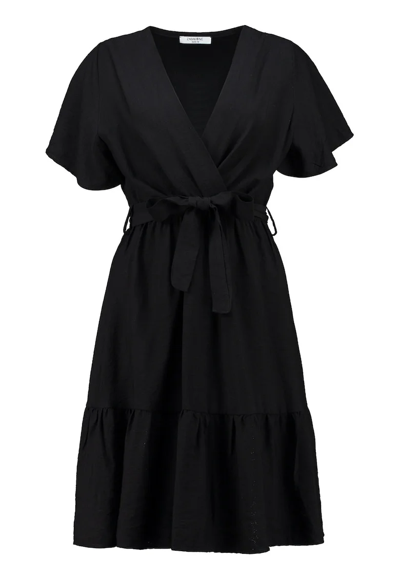 Rochie scurta evazata cu maneci cu volane, Negru