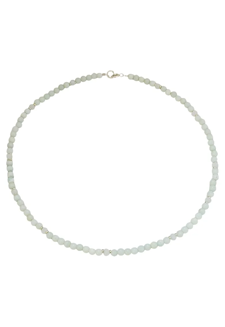 Colier din pietre de acvamarin si cristale lila cu argint 925, 41 cm