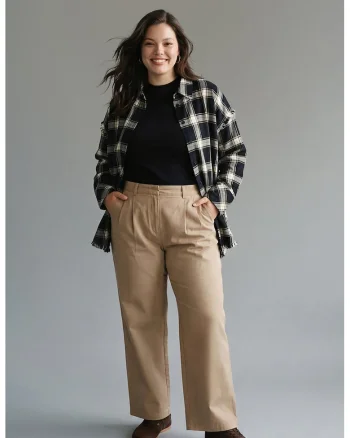 Pantaloni cu croiala ampla si buzunare laterale, Bej/Maro nisip