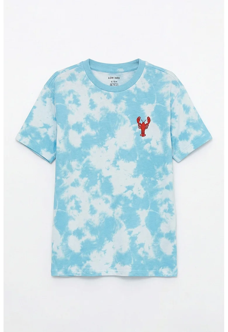 Tricou din bumbac cu model, Alb/Albastru glaciar