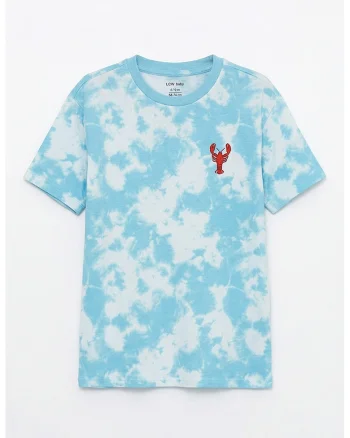 Tricou din bumbac cu model, Alb/Albastru glaciar