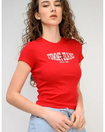 Tricou slim fit cu imprimeu logo, Alb/Rosu neon