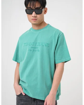 Tricou cu decolteu la baza gatului si imprimeu logo, Verde irlandez