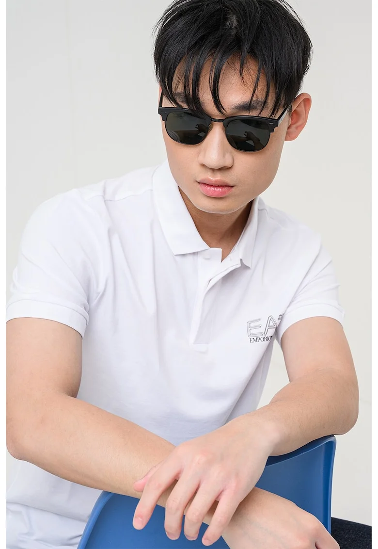 Tricou polo cu imprimeu logo pe partea din spate Visibility, Alb/Negru antracit
