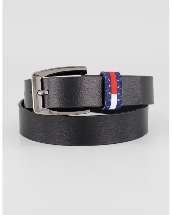 Curea ingusta de piele cu logo, Negru