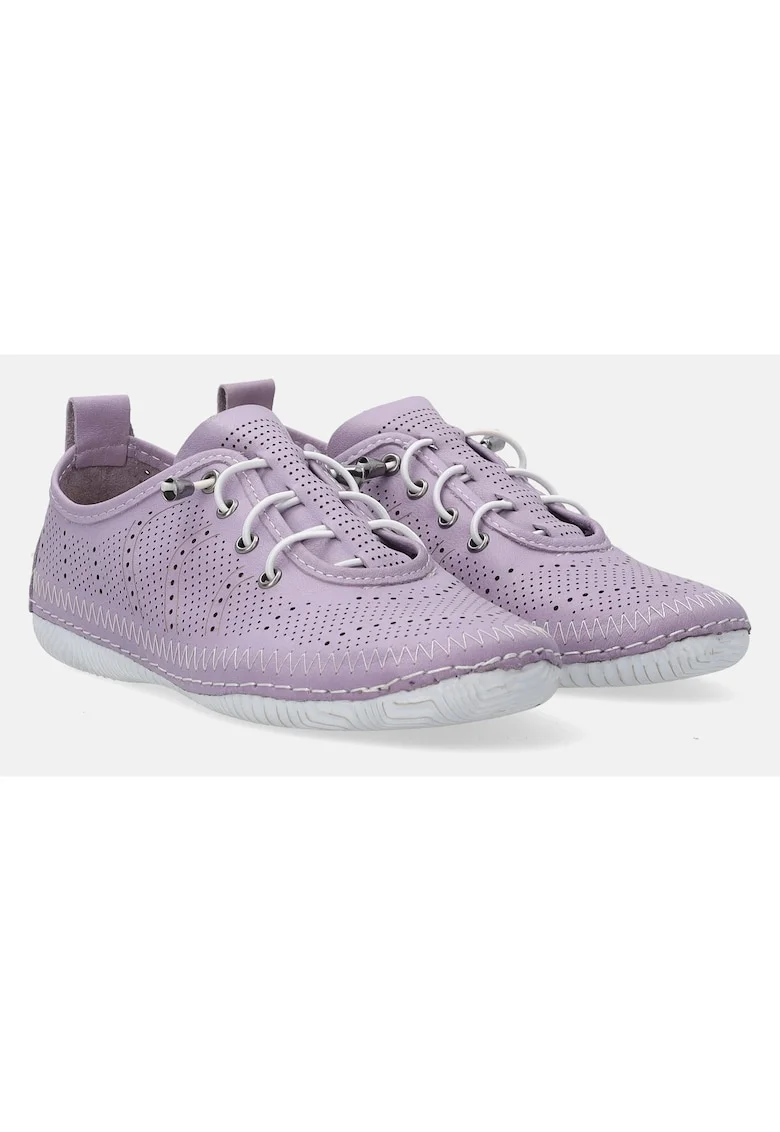 Pantofi sport din piele cu perforatii decorative si model uni