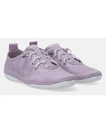 Pantofi sport din piele cu perforatii decorative si model uni